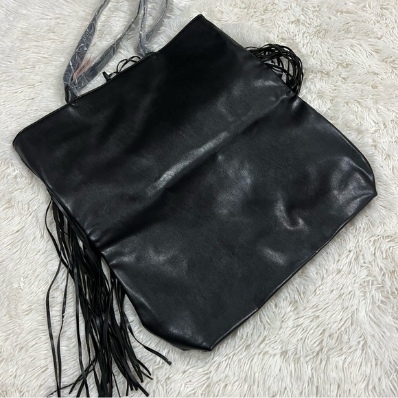 Victoria’s Secret Black Vegan Leather Fringed Tote NWT - Picture 6 of 11